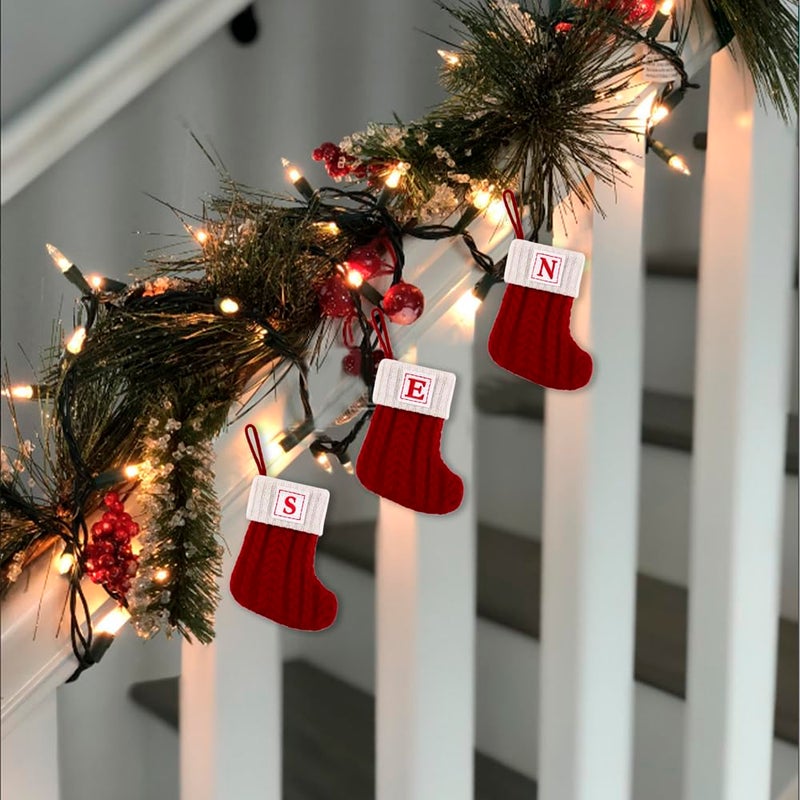 OJCHRLKF 8 Inches Mini Initial Monogram Embroidered Christmas Stocking Knitted Christmas Decorations Stocking Red,White,Green Knit Cute Christmas Stocking-Red-Q-60 - Image 2